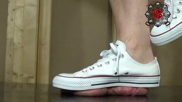 Anika and Friends Cock and Ball Trample — Cum under my cute white Converse