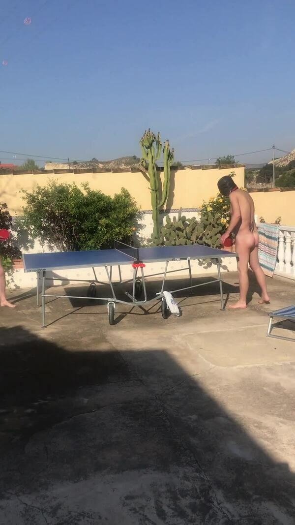 LADY DARK ANGEL UK — Naked, Hooded And Collared Table Tennis In The Sun